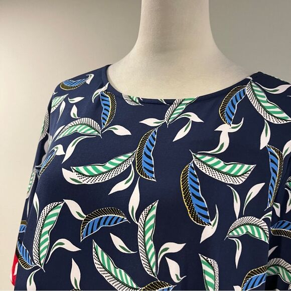 Navy Leaf Print Long sleeve plus size stretchy dress size 1XL - Picture 2 of 11